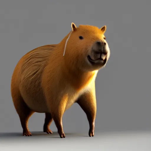 Prompt: a high quality photo of an antropomorphic capybara wearing a suit, 3d scene, render, ultra realistic, artstation, cgsociety