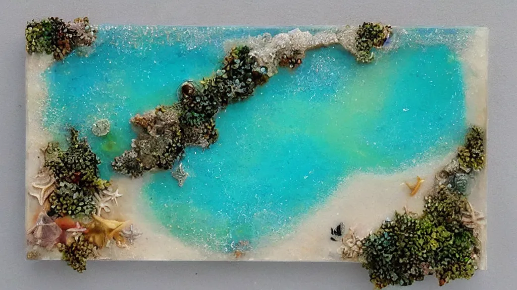 Prompt: a Resin artwork of a beach