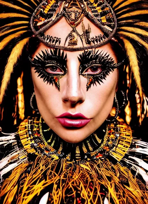 Prompt: lady gaga as a tribal woman, intricate, cinematic lighting, highly detailed, canon 3 5 mm photography, horizontal symmetry, smooth, sharp focus