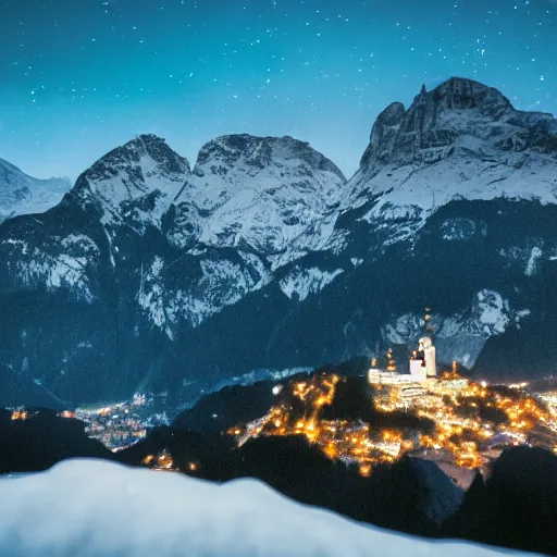 Prompt: a photo of berchtesgaden at night