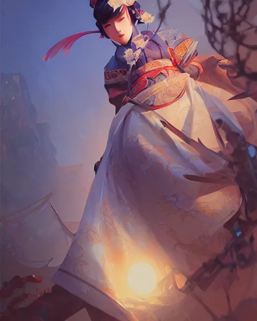 Prompt: onmyoji, fine details. night setting. realistic shaded lighting poster by craig mullism, artgerm, jeremy lipkin and michael garmash, unreal engine, radiant light, detailed and intricate environment, digital art,