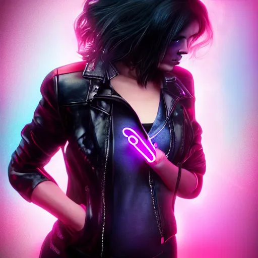 Prompt: a photo of 8 k ultra realistic a black haired female in high heels and a black leather jacket, pink and blue neon, art by lise deharme, face enhance, cinematic lighting, trending on artstation, 4 k, hyperrealistic, focused, extreme details, unreal engine 5, cinematic, masterpiece