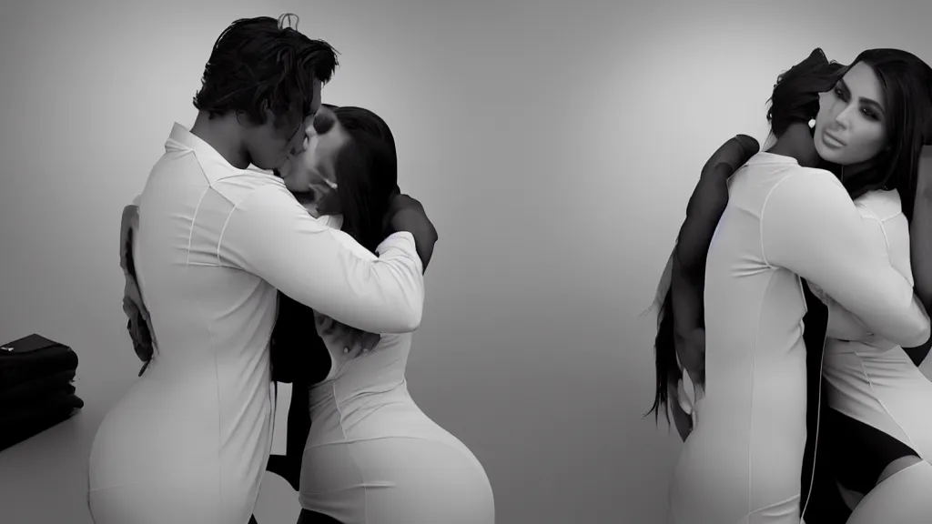 Image similar to johnny cash hugging kim kardashian, kim wearing a skintight nurse outfit, real photo, photoshooting, studio light, hospital background, intricate, epic lighting, cinematic composition, hyper realistic, 8k resolution, unreal engine 5