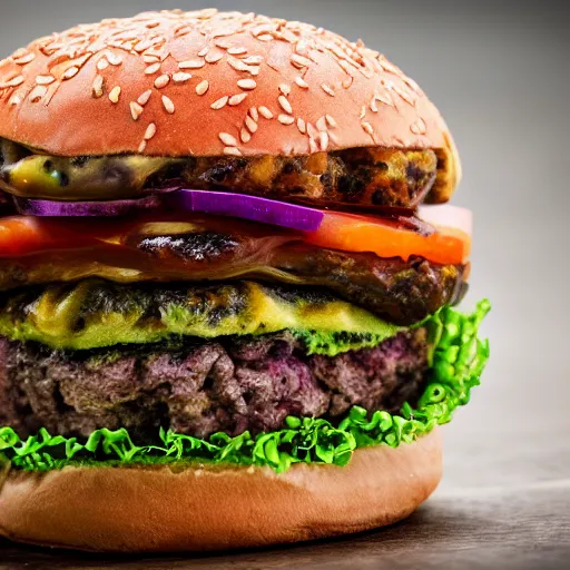 Prompt: a photograph of a mouldy and messy burger