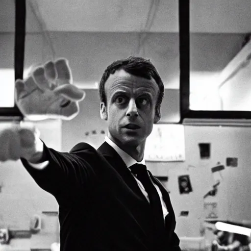 Prompt: Emmanuel Macron in Fight Club (1999)