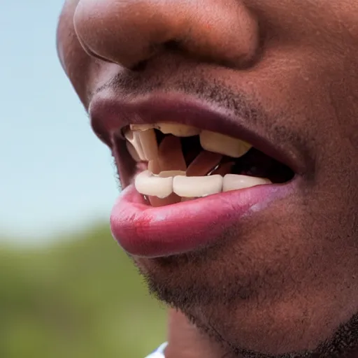 Image similar to black person stretching his bottom lip down showing his teeth