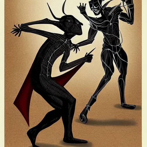 Prompt: a man who is a bat fighting a man who is a spider, detailed illustration, concept art