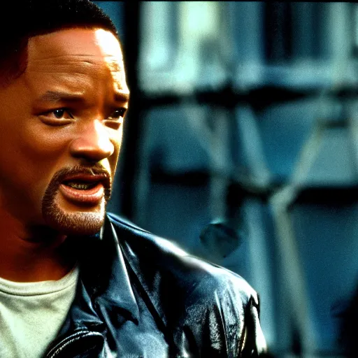 Image similar to film still of will smith as the terminator (1984 film), film grain, insanely detailed, 4k, photorealistic, hd