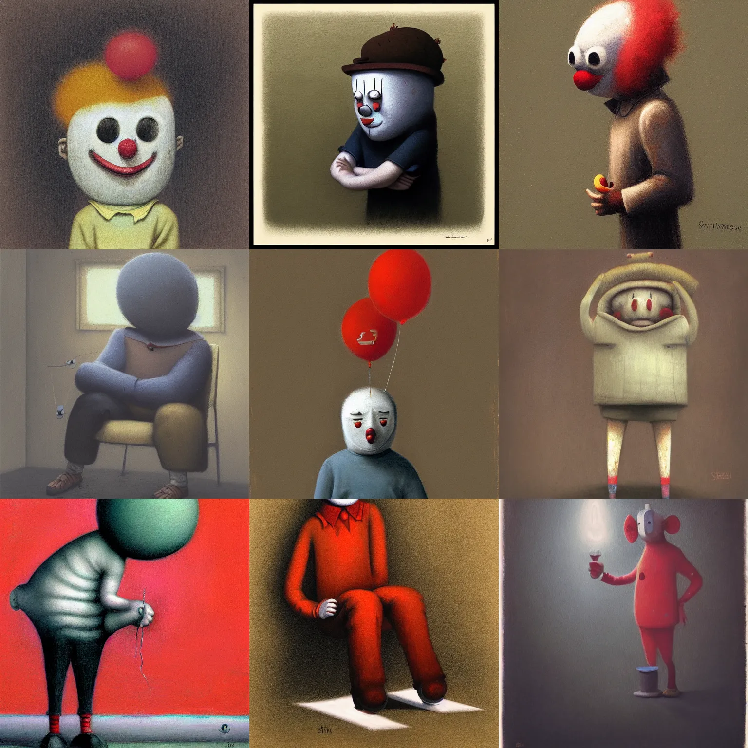 Prompt: depressed clown by shaun tan