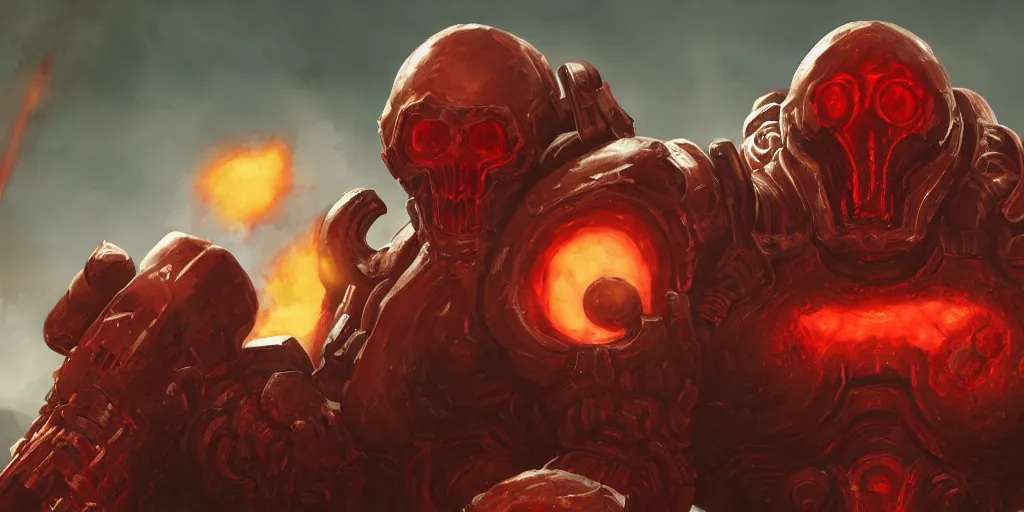 Prompt: doom slayer in style of berserk fighting icon of sin, 8k, high definition, artstation top 100