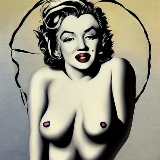 Prompt: a beautiful painting of marilyn monroe by aaron horkey