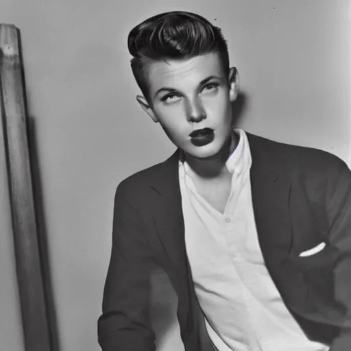 Image similar to a moderately handsome rebellious hot young guy, 1 9 5 8 photo