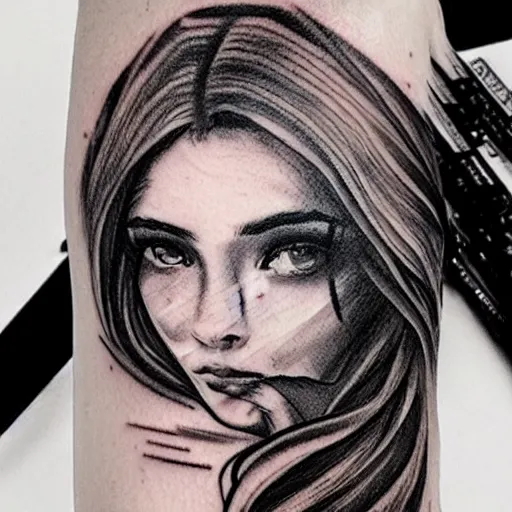 tattoo design sketch of a beautiful girl face and | Stable Diffusion |  OpenArt
