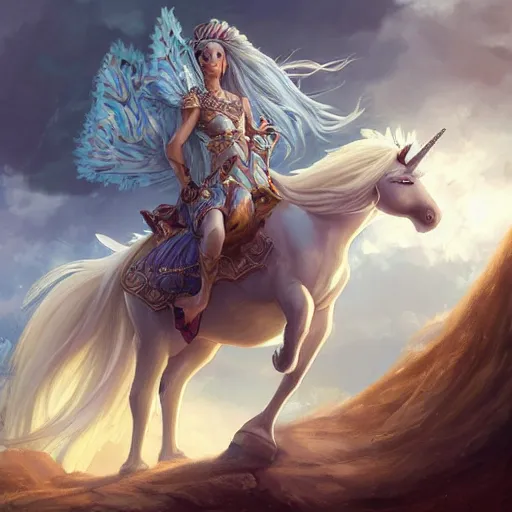 Prompt: A digital intricate illustration concept art of closeup portrait of a very beautiful goddess riding a unicorn by Renato muccillo and Andreas Rocha and Johanna Rupprecht + sharp focus + beautiful eyes + dofus colors, wakfu colors + symmetry + natural volumetric lighting, realistic 4k octane beautifully detailed render, 4k post-processing, intricate complexity, epic composition, magical atmosphere, highly detailed, cinematic lighting + masterpiece, trending on artstation + symmetry