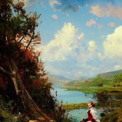 Image similar to a portrait of a character in a scenic environment by nikolay makovsky