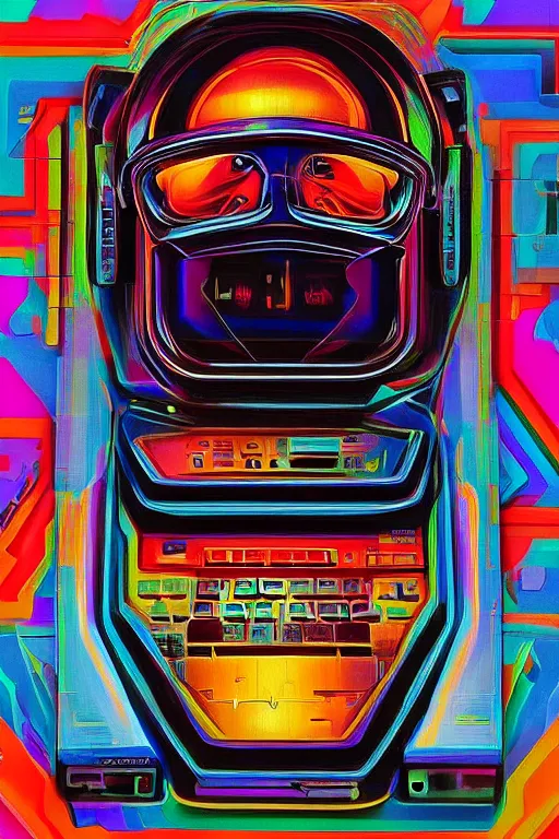 Prompt: “self portrait of a Retro Computer with colorful body armor in the style of A New Hope. Hyperrealism. Highly Detailed Art by David Schleinkofer. Trending on r/cassettefuturism and Artstation”