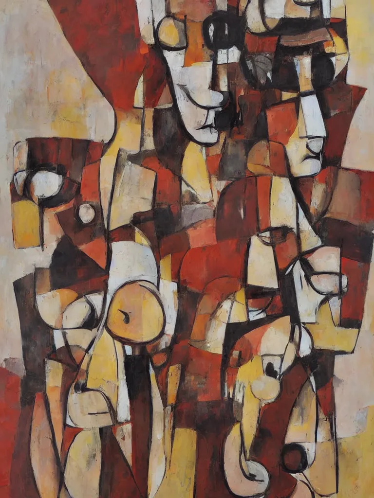 Prompt: abstract figurative art by george condo in an aesthetically pleasing natural earthy tones,