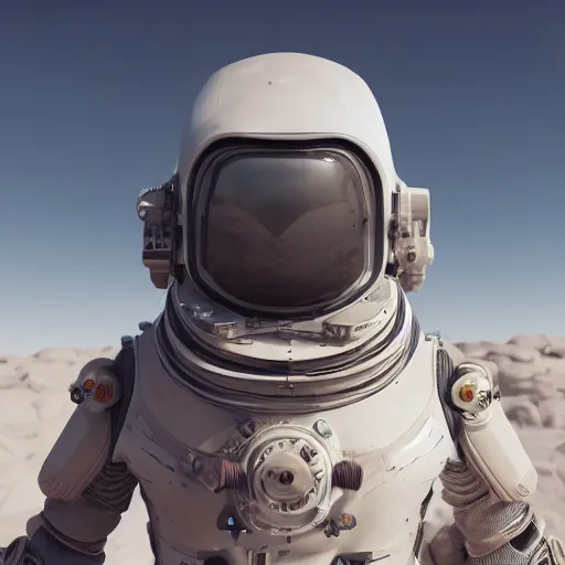 Prompt: portrait photography of a white steampunk space engineer suit, in an desert alien planet, ultra detail, beautiful light, high detail, 8 k, f / 2. 8, octane render