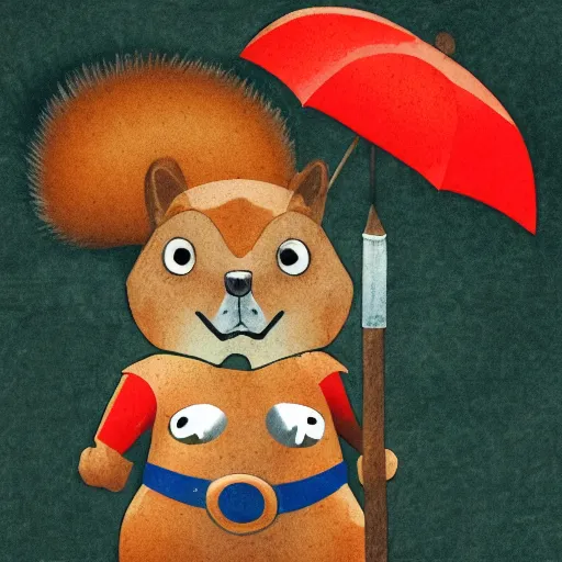 Image similar to the squirrel thor ~ holding his hammer ~ dramatic thunder background ~ trending ~