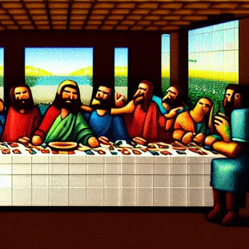 Prompt: the last supper, minecraft