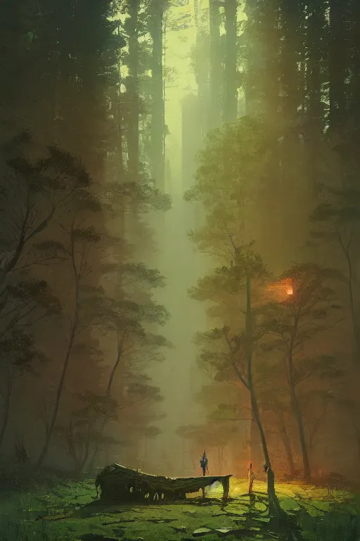 Prompt: in the great forest byBeeple, grimshaw, thomas cole, ismail inceoglu, winslow homer, greg rutkowski, gerald brom, marc simonetti, simon stalenhag, anton fadeev, donglu yu