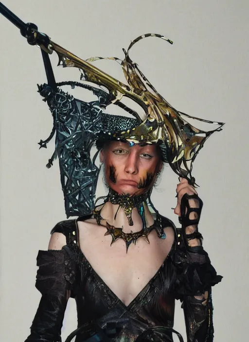 Image similar to a woman with iridescent skin, pirate weapons, by van herpen, iris