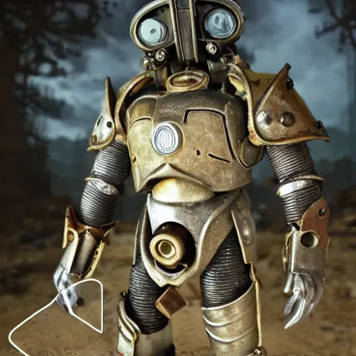 Prompt: polaroid hyper realistic fallout New Vegas brother hood of steel paladin in t-51b power armor by Tarkovsky