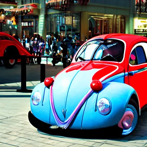 Image similar to a hybrid lady bug and'herbie the love bug'car, imax, 7 0 mm, movie still