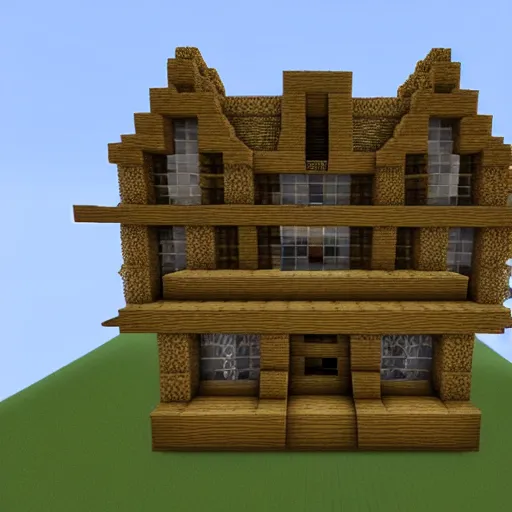 Prompt: Minecraft mansion, four stories, lit with glowstone, lots of windows