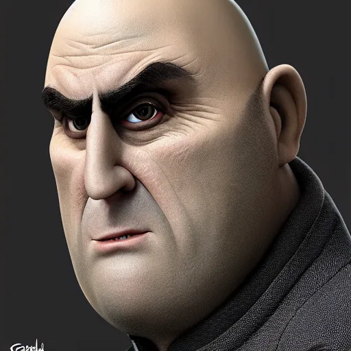 Image similar to Gru in real life, portrait, photograph, realistic, hyperrealistic, highly detailed, very detailed, extremely detailed, detailed, digital art, trending on artstation