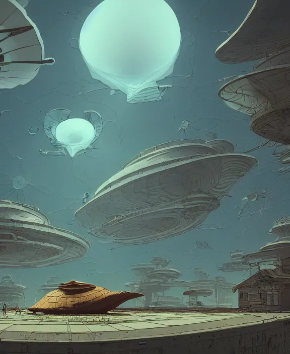 Image similar to simplicity, three buildings made out of nautilus, in the style of a spaceship, skeletons, partly cloudy, spooky, dramatic lighting, by geof darrow, bill sienkiewicz, dan mumford, yusuke murata, makoto shinkai, ross tran, cinematic, unreal engine, cel shaded, featured on artstation, pixiv