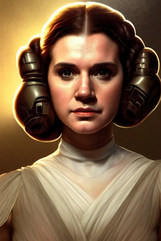 Image similar to portrait of henry cavill as princess leia, star wars, upper body, fantasy, intricate, elegant, highly detailed, digital painting, artstation, concept art, smooth, sharp focus, key light, illustration, art by artgerm and greg rutkowski and alphonse mucha