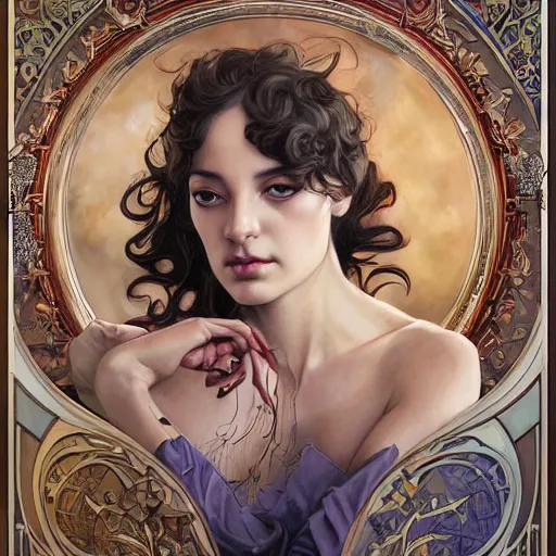 Prompt: an art nouveau, multi - ethnic and multi - racial portrait in the style of charlie bowater, and in the style of donato giancola, and in the style of charles dulac. very large, clear, expressive, intelligent eyes. symmetrical, centered, ultrasharp focus, dramatic lighting, photorealistic digital painting, intricate ultra detailed background.