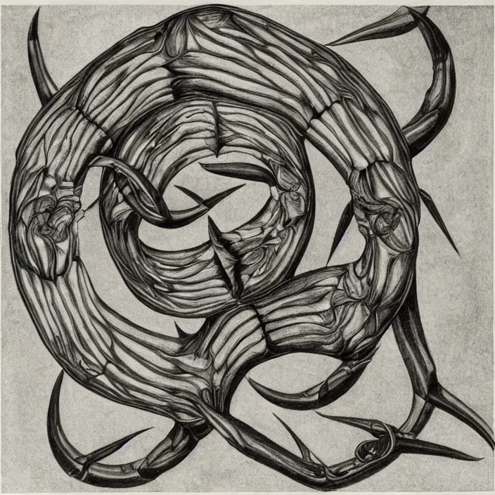 Prompt: an arthropod by m. c. escher. centered.