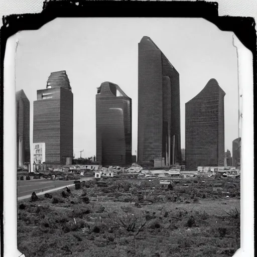 Image similar to old photograph from a alien city, black and white