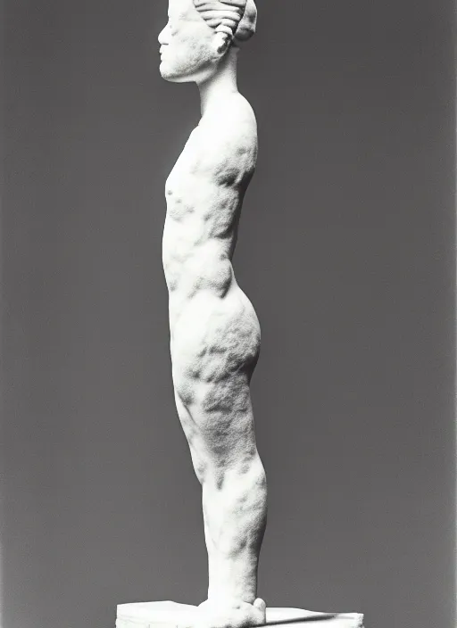 Image similar to realistic photo of a sculpture model of white cloud, standing on a wooden stick, front view 1 9 9 0, life magazine reportage photo, metropolitan museum photo