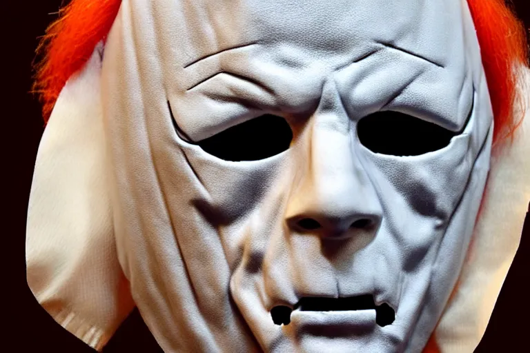 Prompt: michael myers mask, new halloween series version, side profile, vibrant, high detail, realistic, scary, frightening