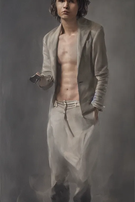 Prompt: Frank Dillane as Robin Goodfellow full body, oil on canvas,intricate portrait, 8k, highly professionally detailed, HDR, CGsociety