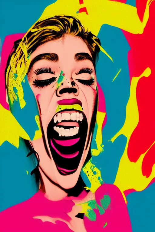 Image similar to girl screamin yolo - aesthetic, smooth painting, remove duplicate every seed image, 4 k, illustration, comical, acrylic paint style, pencil style, torn cosmo magazine style, pop art style, ultrarealism, by mike swiderek, jorge lacera, ben lo, tyler west