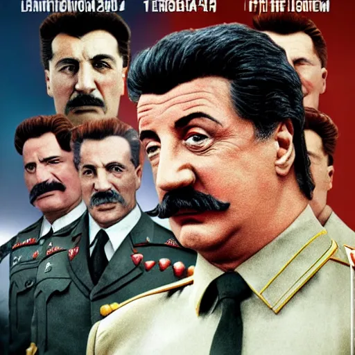 Prompt: Sylvester Stallone as Stalin, modern movie poster, highly detailed, 8k