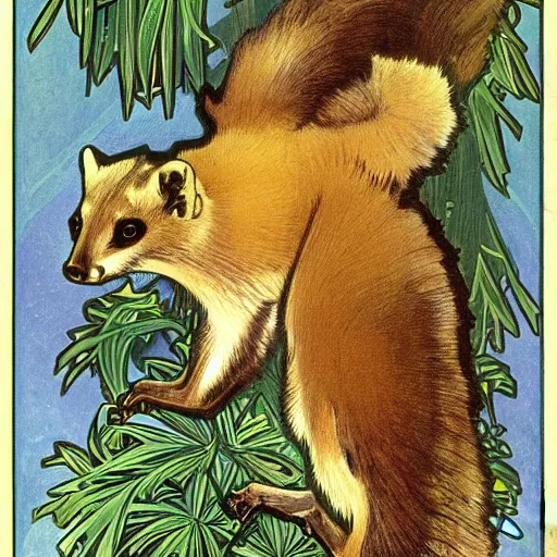 Prompt: pine marten, by Alphonse Mucha, high quality, high detail, art deco