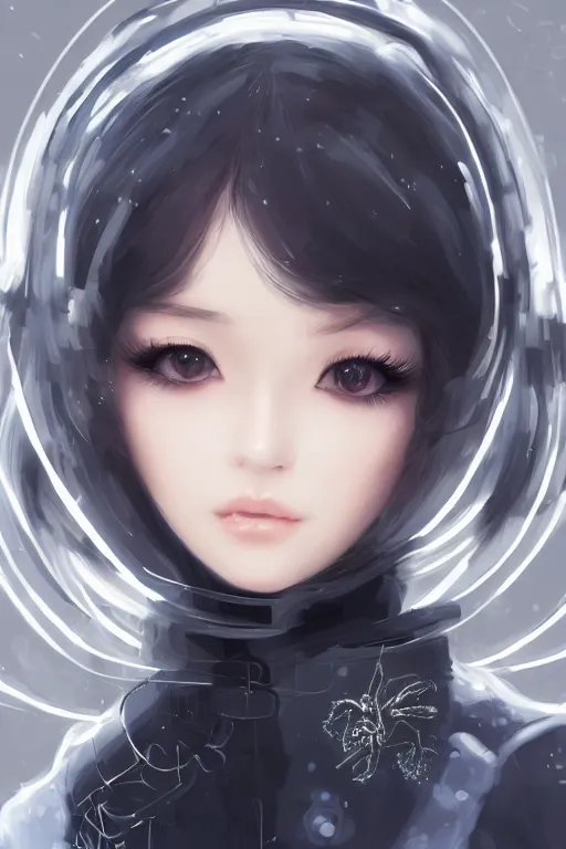Prompt: classy elegant sophisticated very up close portrait of a cute dainty girl, cyber future jacket, ultra detailed wire decoration, big eyes, fantasy art by nixeu and guweiz and sam yang, sleek curves, intricate sharp focus, trending on artstation hq, deviantart, pinterest, unreal engine 5, 4 k uhd image