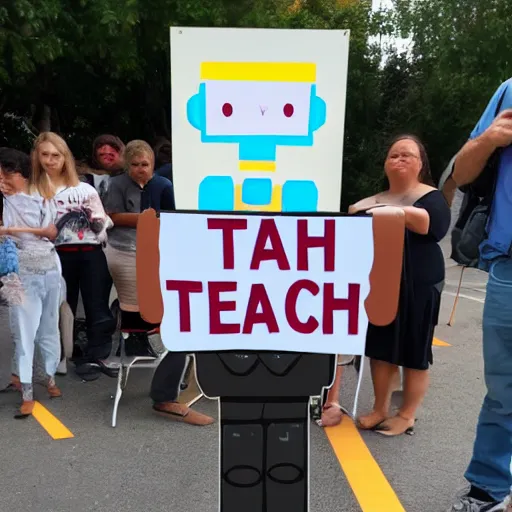 Image similar to a robot holding a sign saying teach me to spell