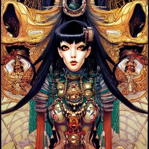 Image similar to portrait of crazy cleopatra, symmetrical, by yoichi hatakenaka, masamune shirow, josan gonzales and dan mumford, ayami kojima, takato yamamoto, barclay shaw, karol bak, yukito kishiro