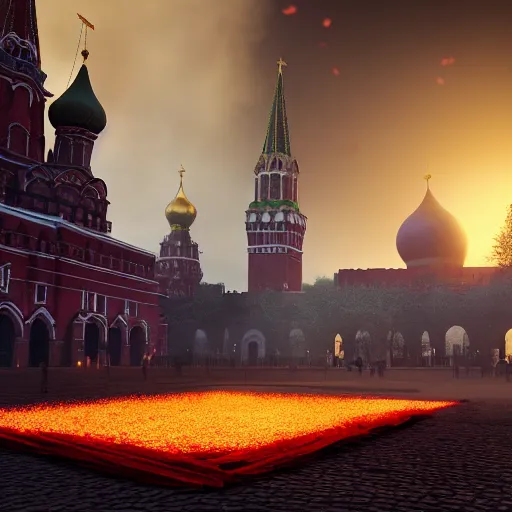 Prompt: huge explosion in Red Square Kremlin in the form of cotton plant, clubs of smoke are cotton plants, beautiful dynamic lighting, cinematic, establishing shot, extremely high detail, photo realistic, cinematic lighting, post processed, concept art, artstation, matte painting, style by frederic church, raphael lacoste, unreal engine 8k