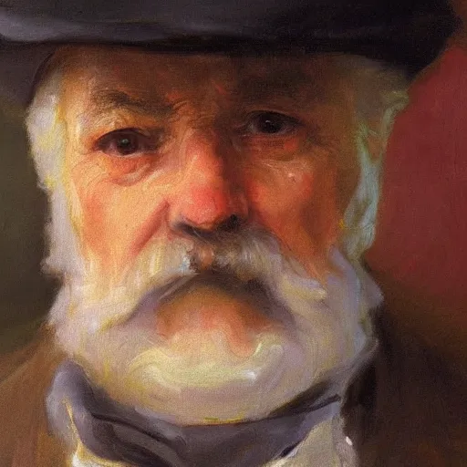 Image similar to detailing character concept portrait of old man by John Singer Sargent, on simple background, oil painting, middle close up composition