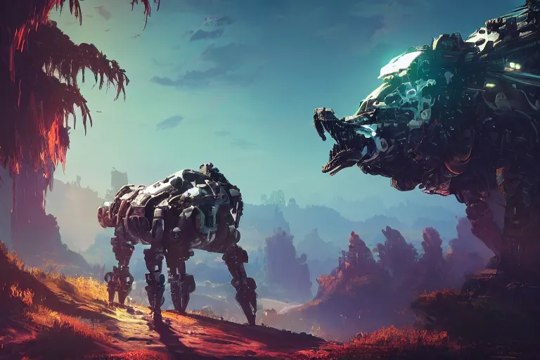 Image similar to watcher machine mecanical creature robot of horizon forbidden west horizon zero dawn radiating a glowing aura global illumination ray tracing hdr fanart arstation by ian pesty and alena aenami artworks in 4 k