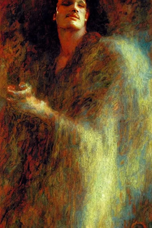 Image similar to portrait of morpheus, the sandman, the king of dreams. art by gaston bussiere.