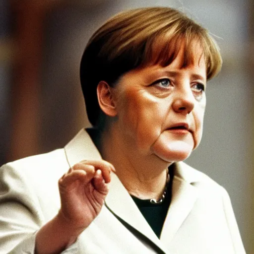 Image similar to angela merkel as neo, starring in the movie the matrix, 1999. Cinematic