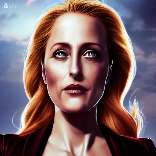 Image similar to gillian anderson portrait, arcane netflix, arcane jayce, arcane vi, arcane jinx, concept portrait, riot, acrace catoon, detailed expression, high quality, cinematic lighting, fantasy, reflective, spotlight, digital artwork